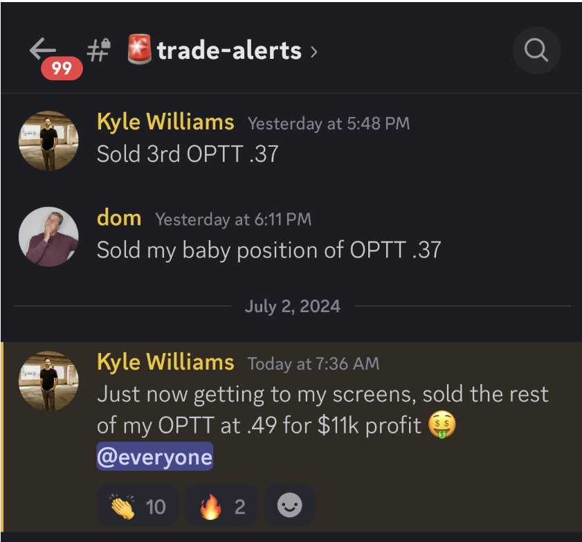 Real Black Clover trade alerts: sold the rest of OPTT at .49 for $11k profit
